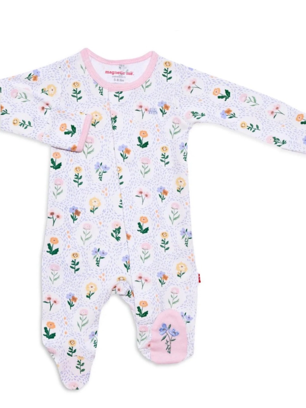 Magnetic Me Abbey Organic Cotton Footie pajama delicate floral print 12-18 mo